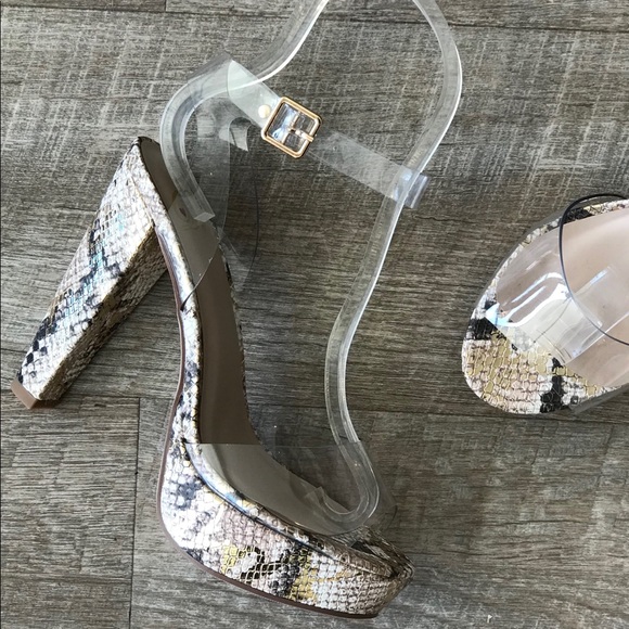 Python Snake Clear Strap Party Platform Heel - Picture 6 of 8